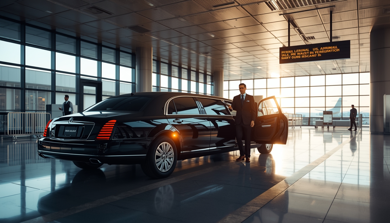 lucid origin a luxury black limousine arriving at a modern u.s. airport terminal professional 0 (1)