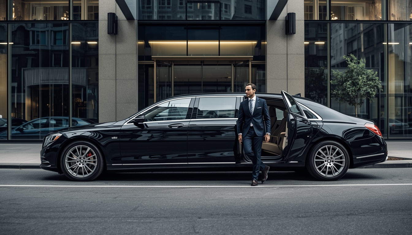 lucid origin a luxury chauffeured vehicle parked in front of a downtown business district wel 0